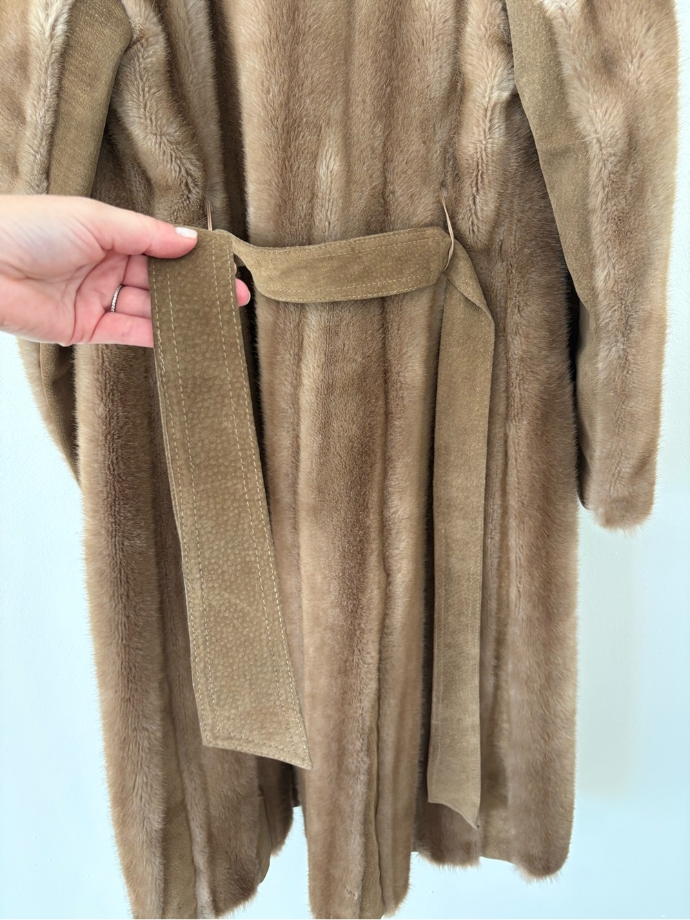 Lilli Ann San Fransisco Neutral Brown Faux Fur Longline Overcoat Size 6 - Picture 12 of 15